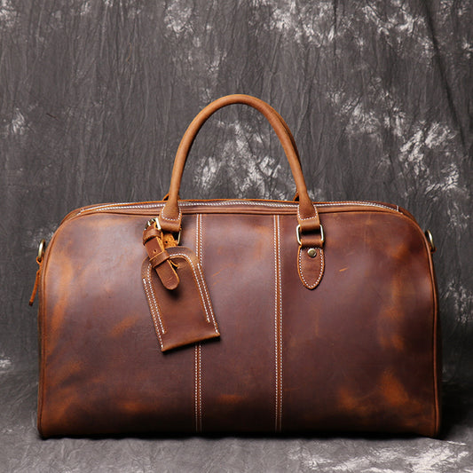 Men's Leather Hand Travel One Shoulder Crossbody Duffel Bag - Enfance-Heureuse