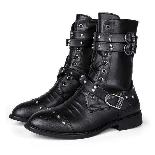 Middle Tube Leather Boots Ceremonial Motorcycle Men's Martin Performance - Enfance-Heureuse