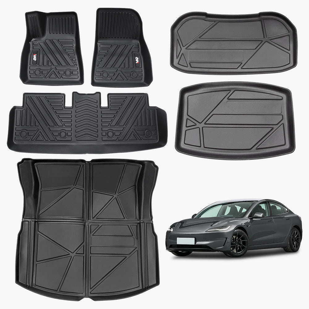 All-Weather TPE Floor Mats For Tesla Model Y 2021-2022 Model 3 2023-2025 - Waterproof, Anti-Slip, Full Coverage Car Floor Liners 6 PCS Set