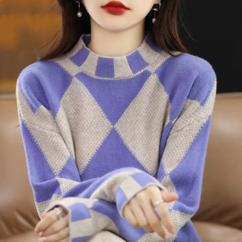 Suéter de cuello alto, camisa de fondo, nueva combinación de colores
