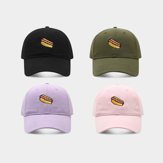 Hot Dog Embroidery Pattern Soft Top Peak Cap