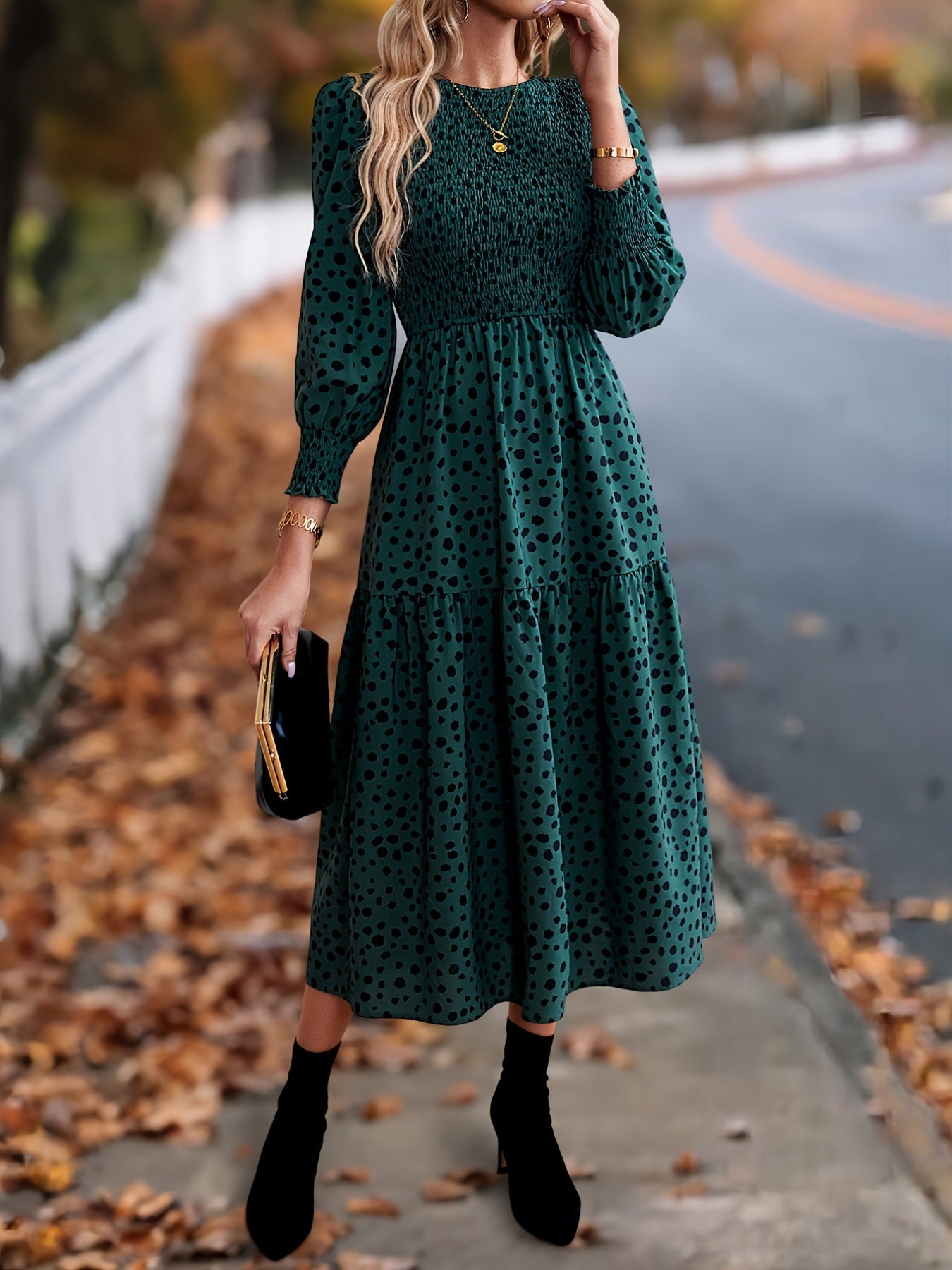 Women's Clothing Leopard Print Long Sleeve Dress
