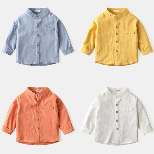 Boys stand collar solid color shirt - Enfance-Heureuse