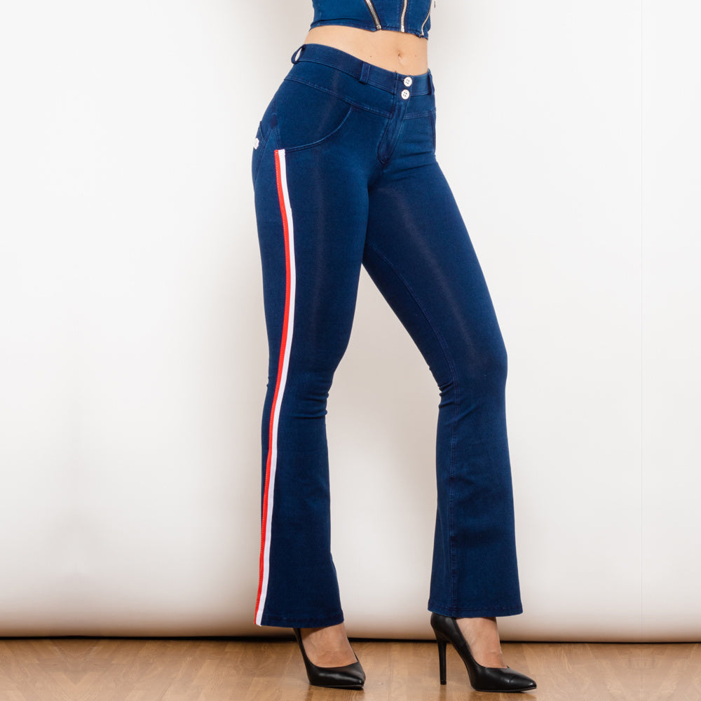 Shascullfites Melody Jeans Push Up Effect Skinny Jeans Sexy Lift Striped Flare Jeans Women's Denim Pants