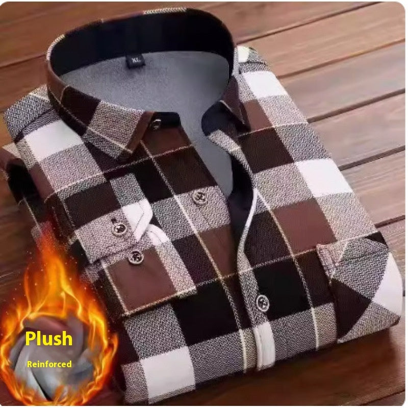 Thickened Velvet Padded Shirt Thermal Plaid