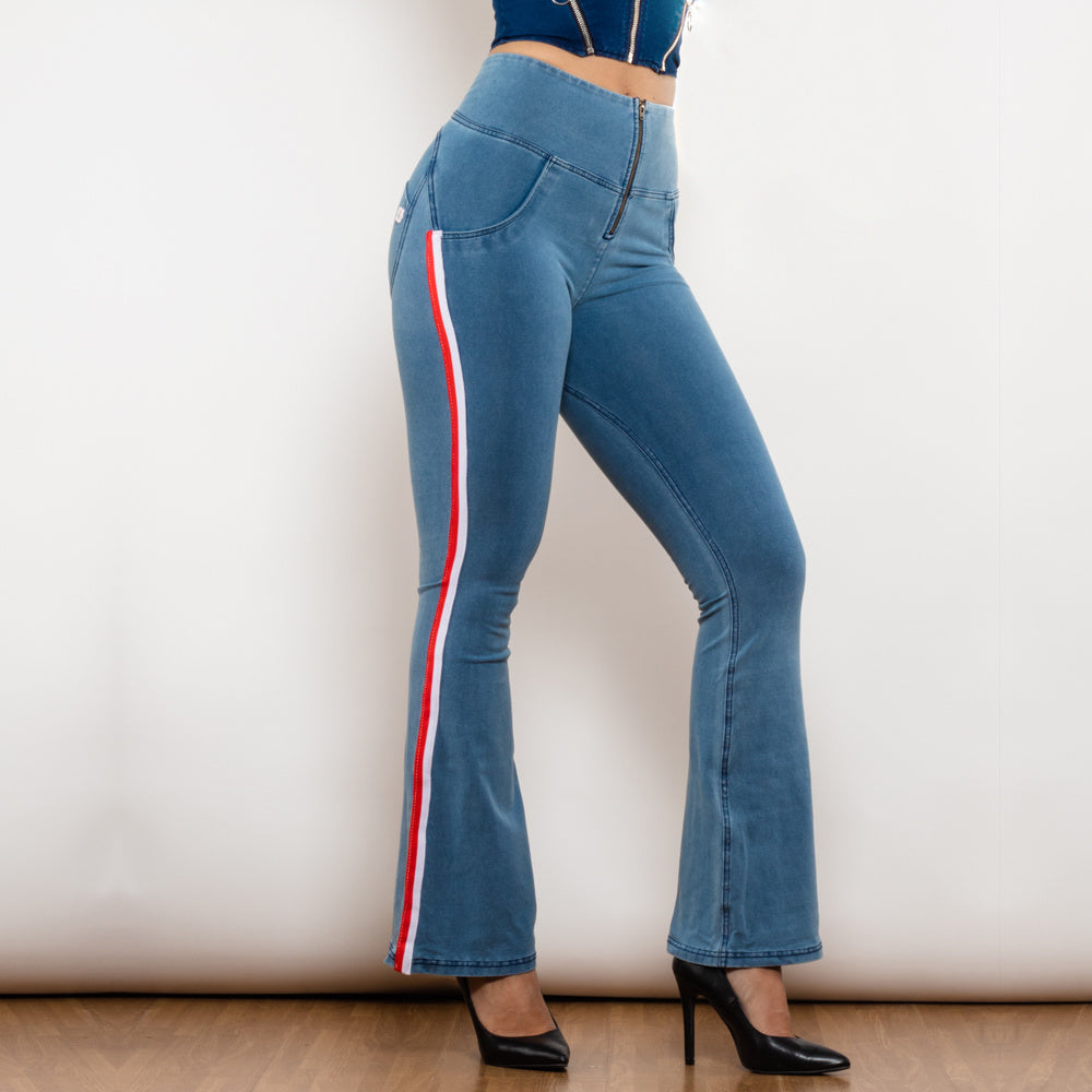 Shascullfites Melody Jeans Push Up Effect Skinny Jeans Sexy Lift Striped Flare Jeans Women's Denim Pants