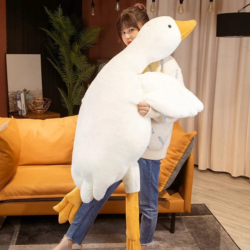 Grand oreiller de poupée d'oie blanche dormir en peluche