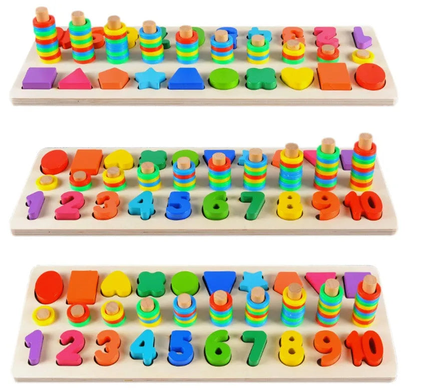 Wooden three-in-one color digital shape logarithmic board