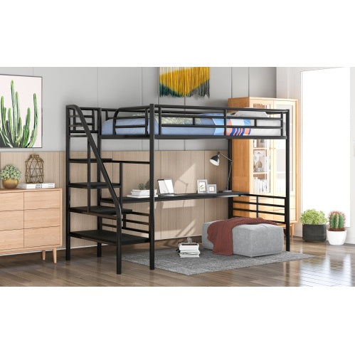 Metal Loft Bed Frame With Desk, No Box Spring Needed,Twin ,Black
