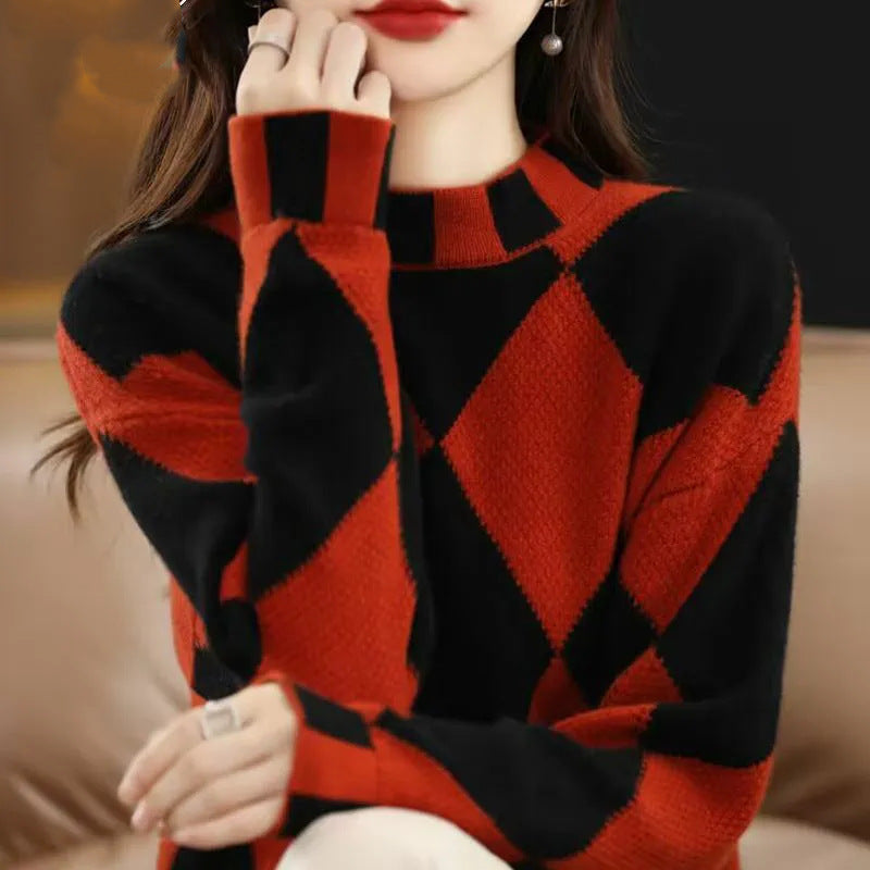 Suéter de cuello alto, camisa de fondo, nueva combinación de colores