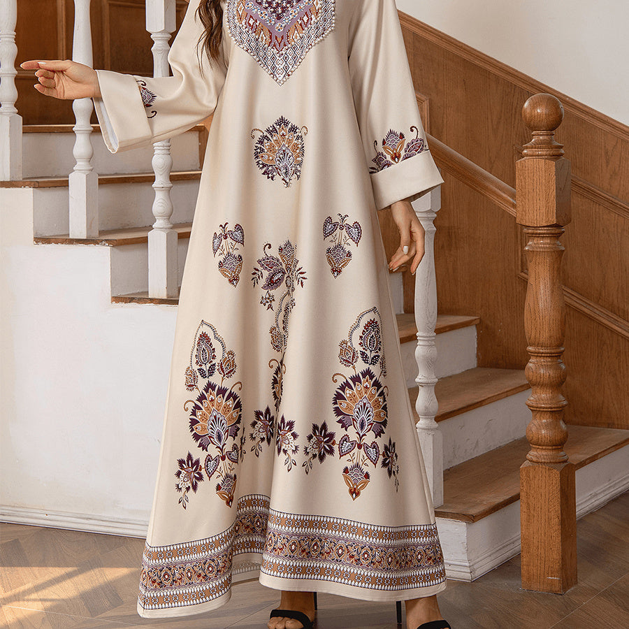 Female Actress's Modest Two-piece Embroidered Sequin Bubble Sleeve Casual Dress