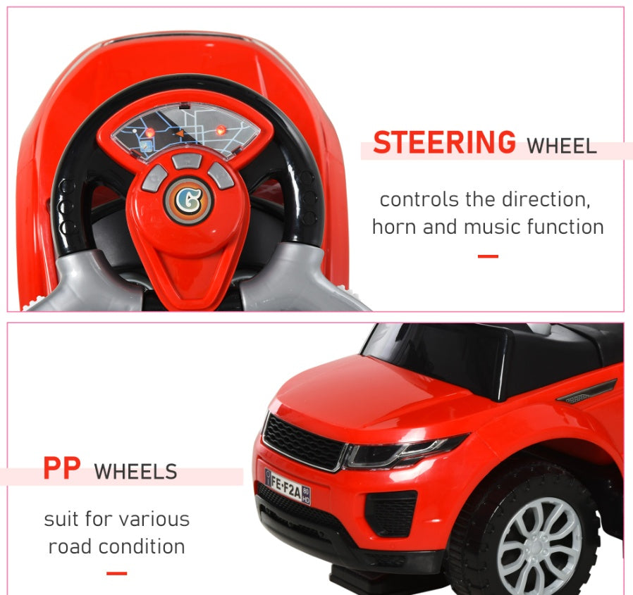 Kids 3 In 1 Push Car Ride-On Stroller Sliding Walking Toy With Horn Music Light Secure Bar For Boys Girls 1-3 Years Old Red