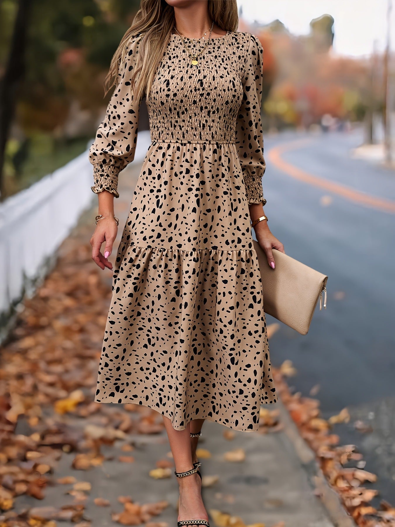 Women's Clothing Leopard Print Long Sleeve Dress