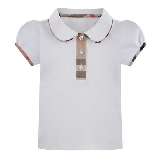 Contrast Check Lapel Short Sleeve Kids Shirt - Enfance-Heureuse