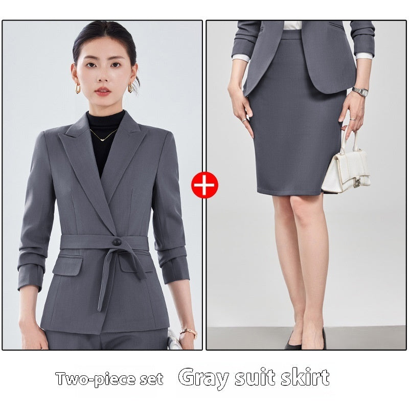 Traje de manga larga con cuello pequeño para mujer, camisa, pantalón y abrigo
