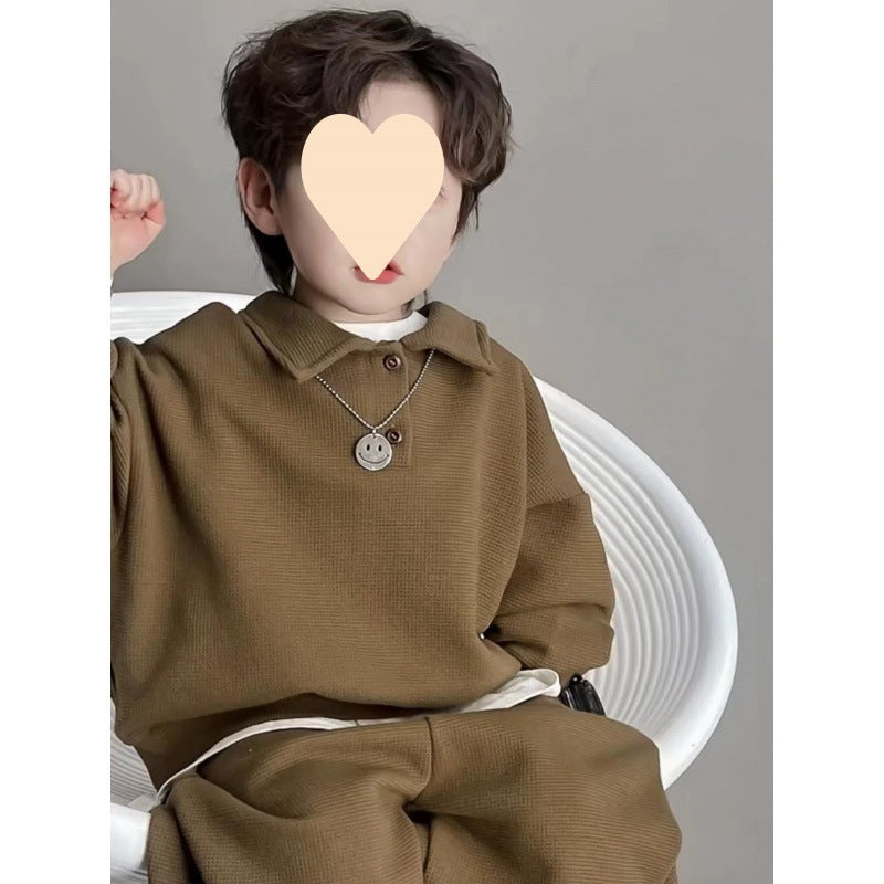 Boys' Simple Waffle Top Pants Suit