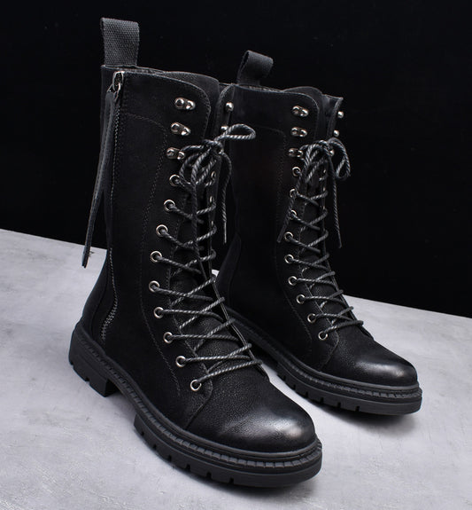 Martin Boots Round Toe Middle Tube Leather Boots Men's Cowboy Boot - Enfance-Heureuse