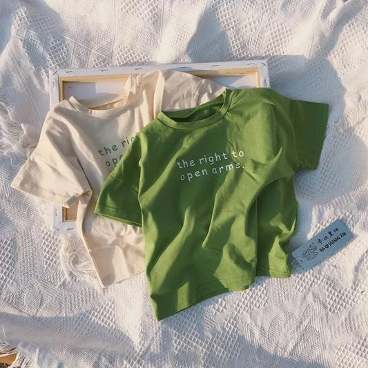 Boys and girls foreign solid color wild basic T-shirt - Enfance-Heureuse