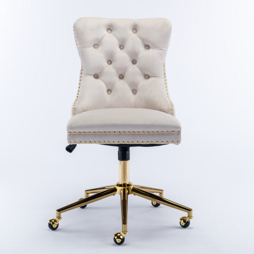 Chaise de bureau à boutons capitonnés en tissu velours, chaise de bureau réglable, chaise de bureau pivotante