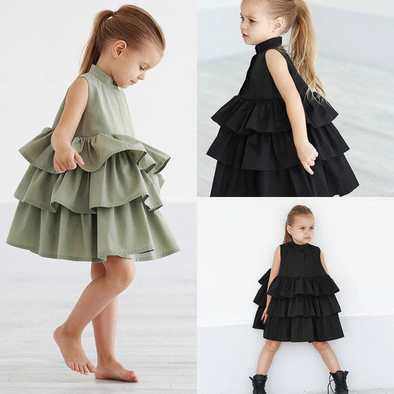 Fashion Simple Solid Color Sleeveless Small And Medium Girl Dress - Enfance-Heureuse