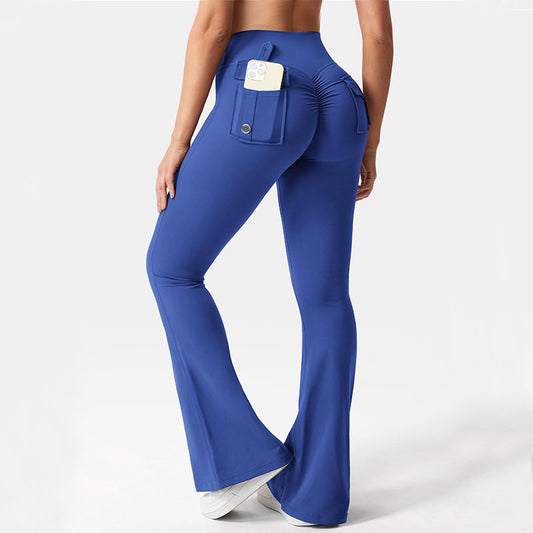 Cargo Pocket Elastic High Waist Workout Women's Summer Workout Sports Yoga Running Hip Raise - Enfance-Heureuse