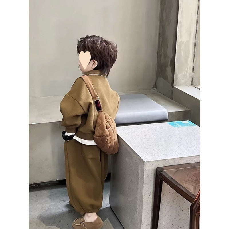 Boys' Simple Waffle Top Pants Suit