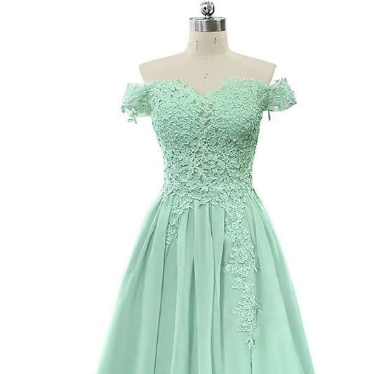 Women's Off-shoulder Shoulder-baring Long Prom Dress Slit Lace - Enfance-Heureuse