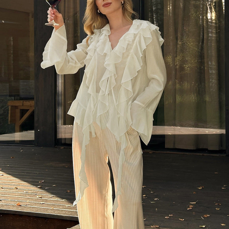 Casual Ruffled Long Sleeve Shirt