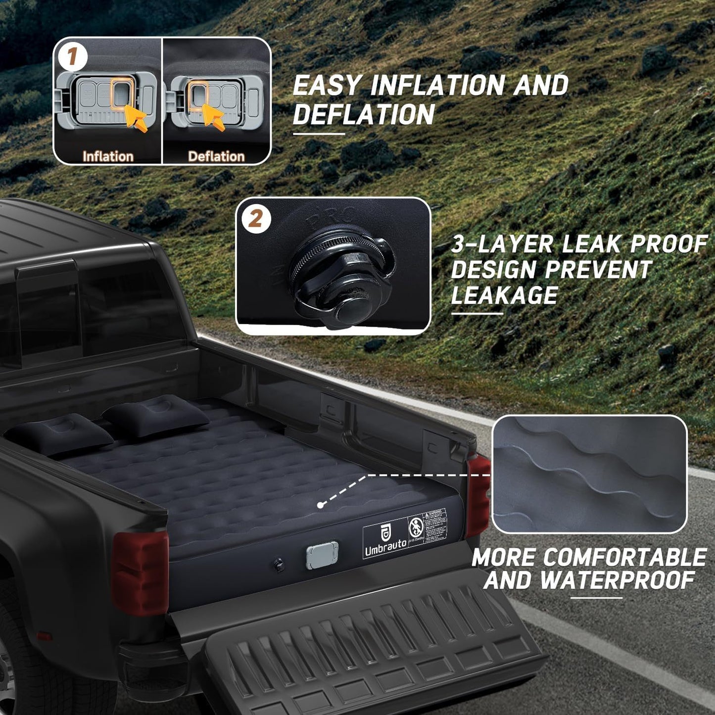Truck Bed Air Mattress For 6.0-6.5ft Full-size Short Beds, Easily Inflates And Deflates With Built-In Rechargeable Air Pump Camping Bed Outdoor Mattress