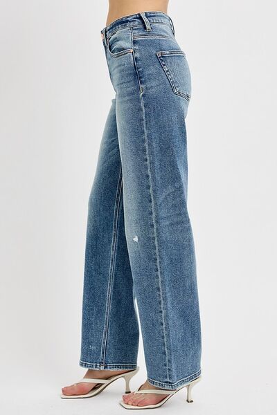 RISEN Full Size Distressed Wide Leg Jeans Plus Size - Enfance-Heureuse
