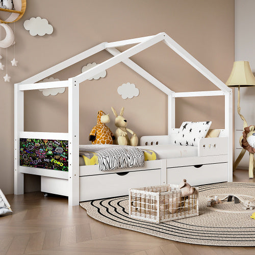 Solid Wood Children's Bed With Double Drawers - Enfance-Heureuse
