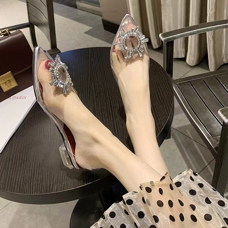 Tacones altos de aguja con punta puntiaguda y diamantes de imitación para mujer