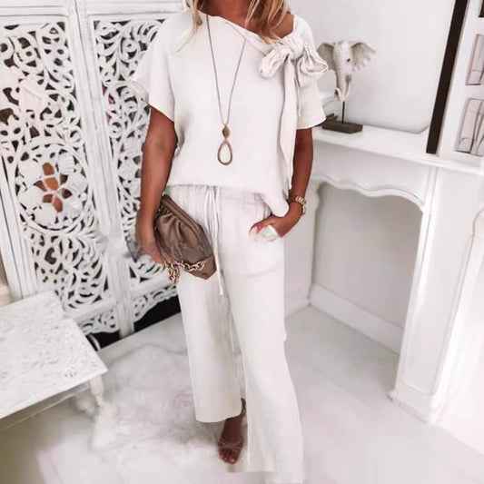 Female Summer Pure Cotton Casual Pants Suit - Enfance-Heureuse