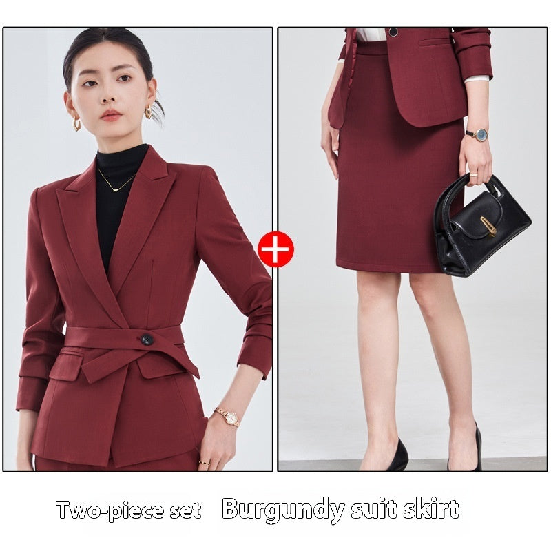 Traje de manga larga con cuello pequeño para mujer, camisa, pantalón y abrigo