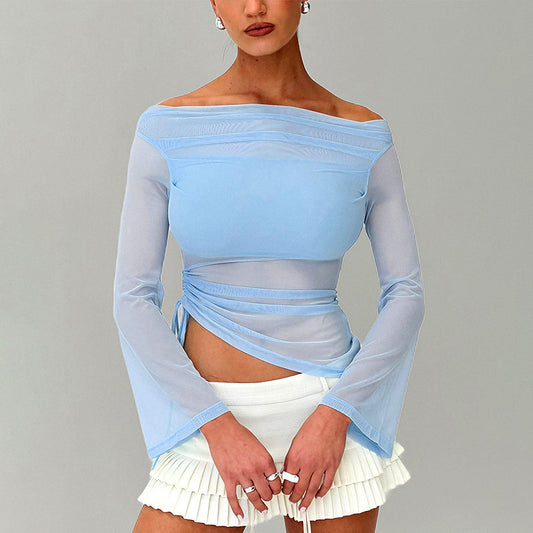 Women's Autumn Solid Color Long-sleeved Off-shoulder Top - Enfance-Heureuse