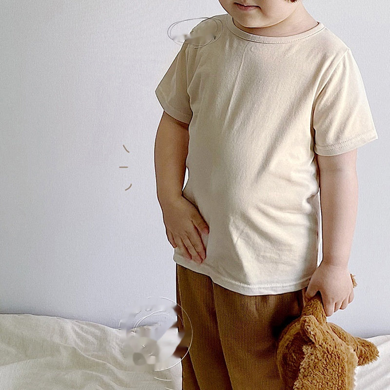 Thin Cute Children's Solid Color Toddler Round Neck Short Sleeve