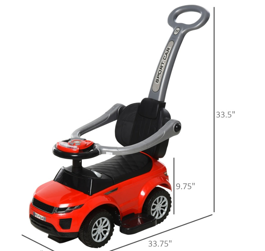 Kids 3 In 1 Push Car Ride-On Stroller Sliding Walking Toy With Horn Music Light Secure Bar For Boys Girls 1-3 Years Old Red