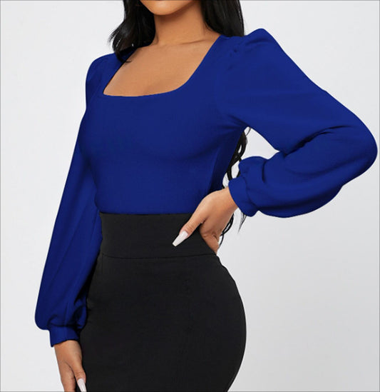 Ladies' Elegant Temperament Versatile Solid Color Long Sleeved Shirt Top - Enfance-Heureuse