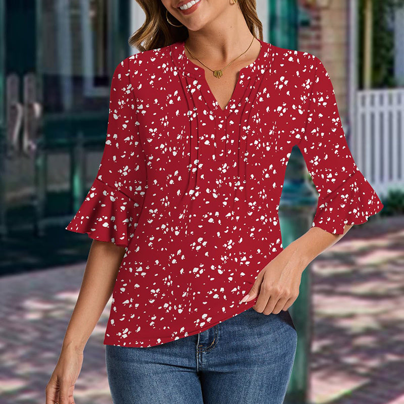 Womens Ruffle 3 4 Sleeve Chiffon Blouses Dressy Casual Trendy Shirts V Neck Business Work Top