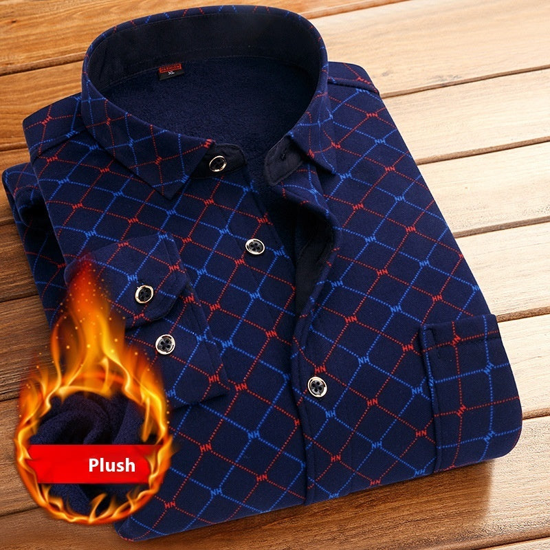 Thickened Velvet Padded Shirt Thermal Plaid