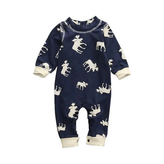 Infant Children's Clothing Cotton Long-sleeved Fawn Print Jumpsuit - Enfance-Heureuse