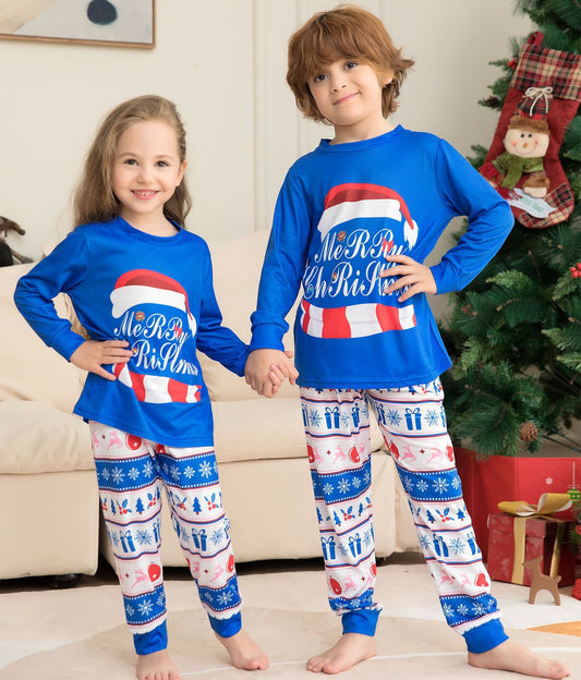 Matching Family Pajamas Sets Christmas PJ's Letter Print Top And Plaid Pants Jammies Sleepwear - Enfance-Heureuse