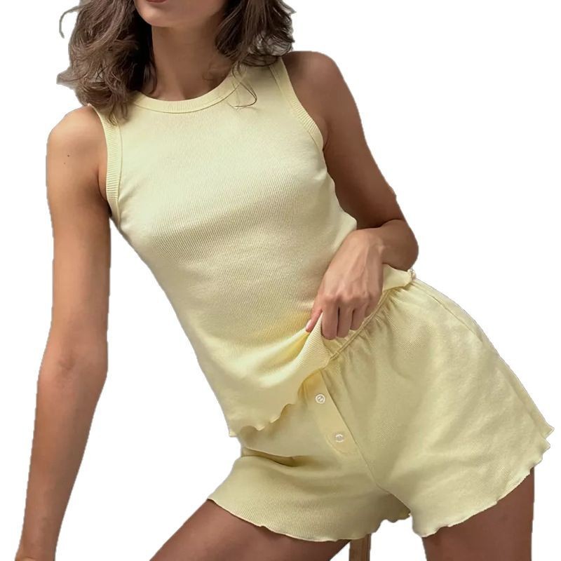 Traje de pijama, chaleco, pantalones cortos, ropa de casa informal, traje de dos piezas