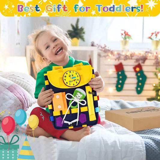 Sac à dos avec boucles et jouets d'activité d'apprentissage pour les tout-petits développent des compétences de base - Enfance-Heureuse