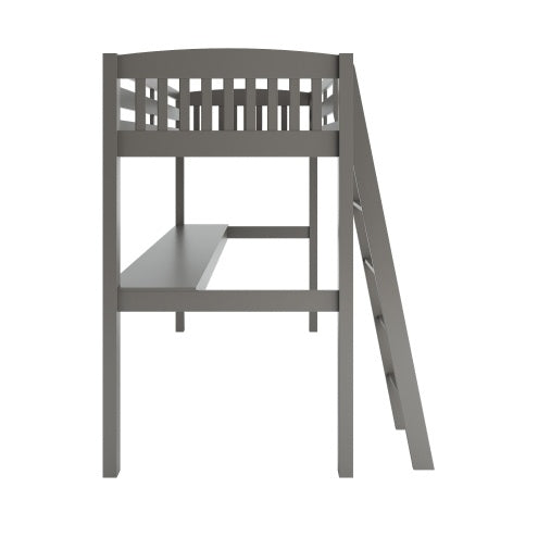 Everest Grey High Loft Bed With Desk And Storage, Heavy Duty Solid Wood Full Size Loft Bed Frame With Stairs For Kids And Toddlers, No Box Spring Needed