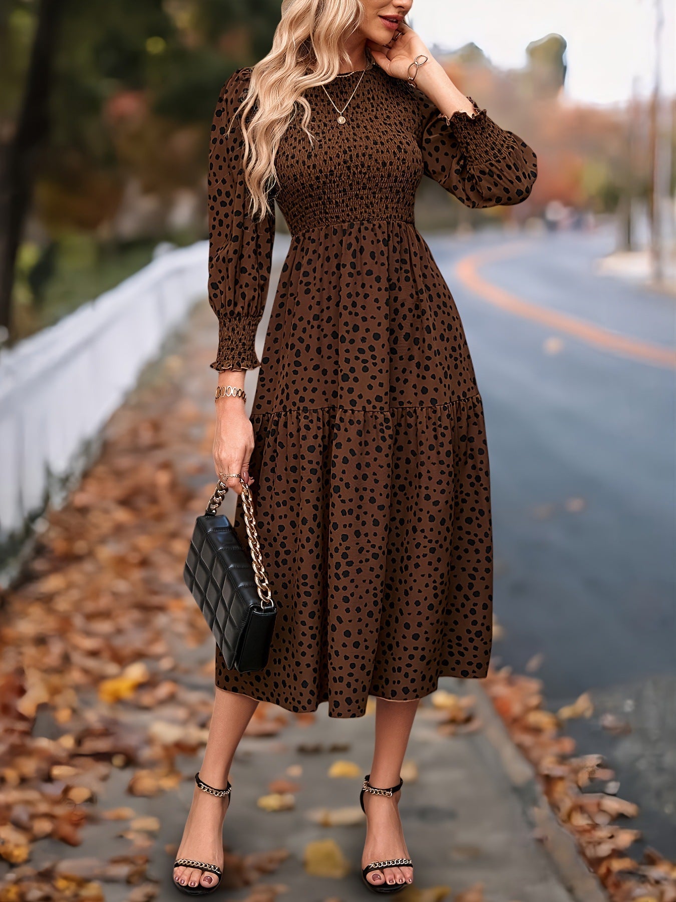 Women's Clothing Leopard Print Long Sleeve Dress