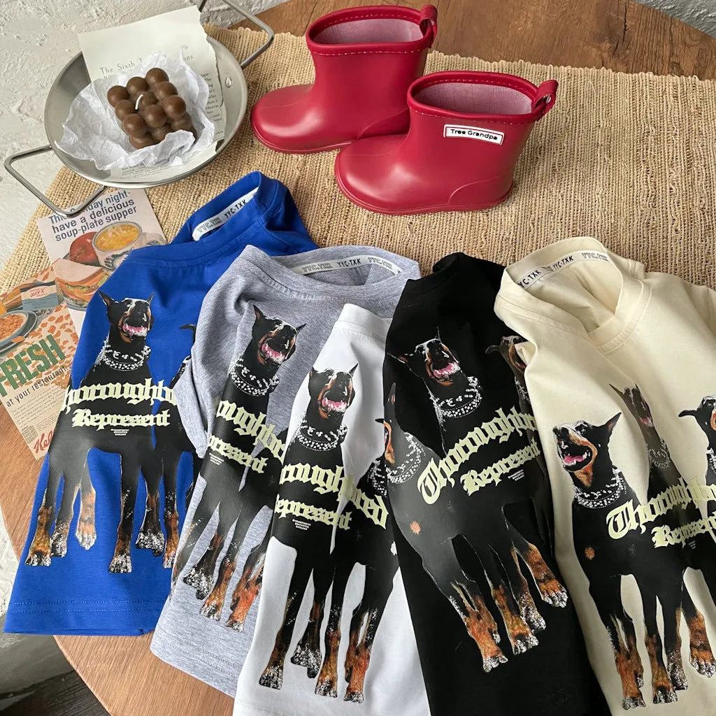 T-shirt tendance pour garçons Doberman Pinscher décontracté