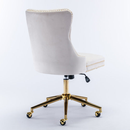 Chaise de bureau à boutons capitonnés en tissu velours, chaise de bureau réglable, chaise de bureau pivotante