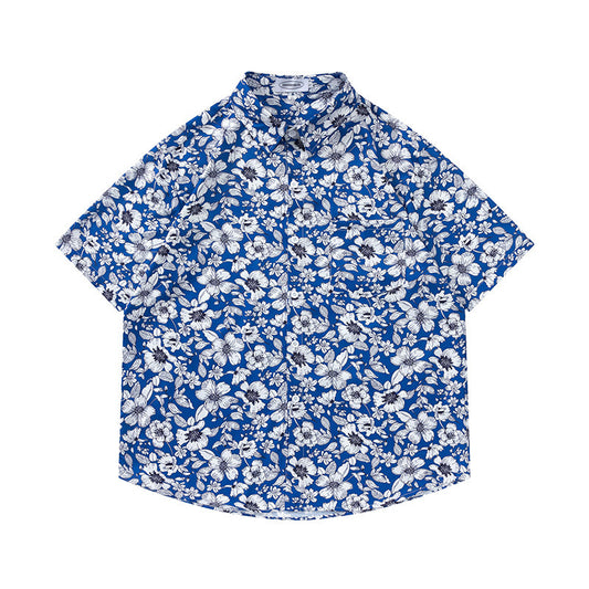 Retro Printed Shirt Short Sleeve Loose Design - Enfance-Heureuse