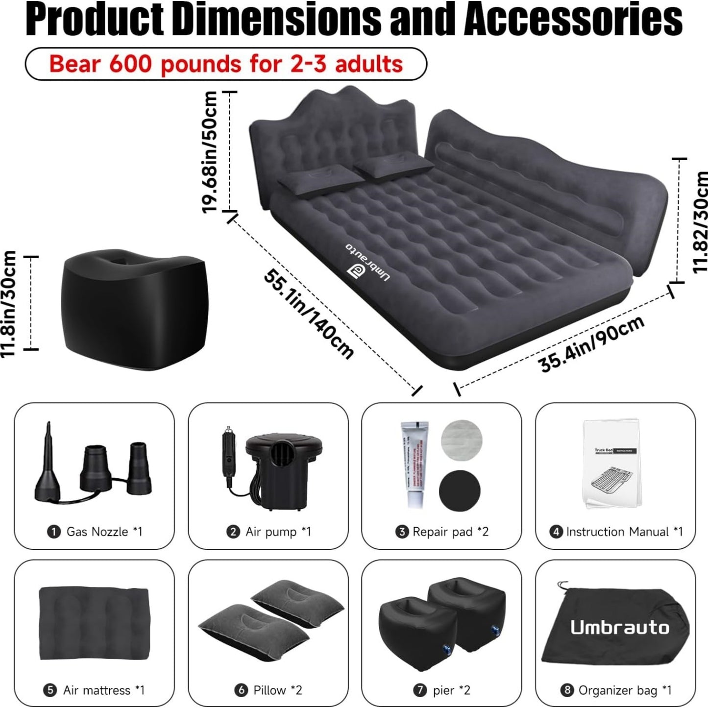 Car Air Mattress, Inflatable SUV Truck Air Mattress Back Seat Camping Bed Thickened Car Sleeping Pad For Travel, Car Bed SUV Mattress With 2 Pillows